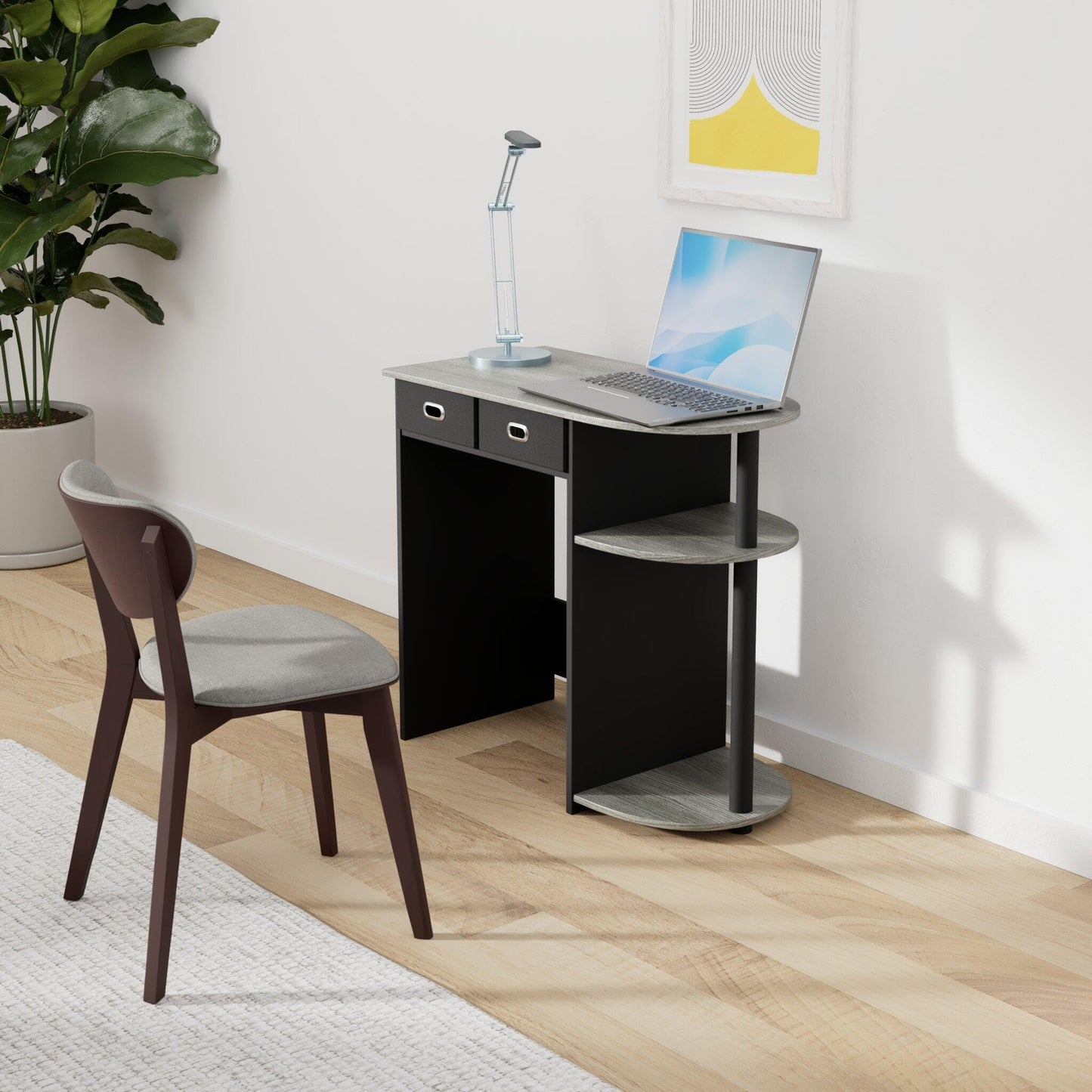 Furinno Go Green Home Laptop Notebook Computer Desk, Study Desk, Writing Desk, French Oak/Black/Black