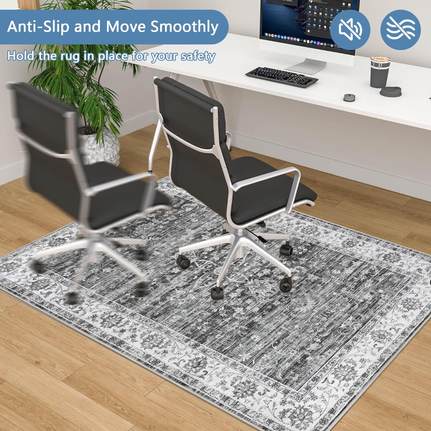 Office Chair Mat for Hardwood Floor, 120x150 cm Anti-Slip Computer Gaming Desk Mat, Multi-Purpose Floor Protector for Home Office Rolling Chair