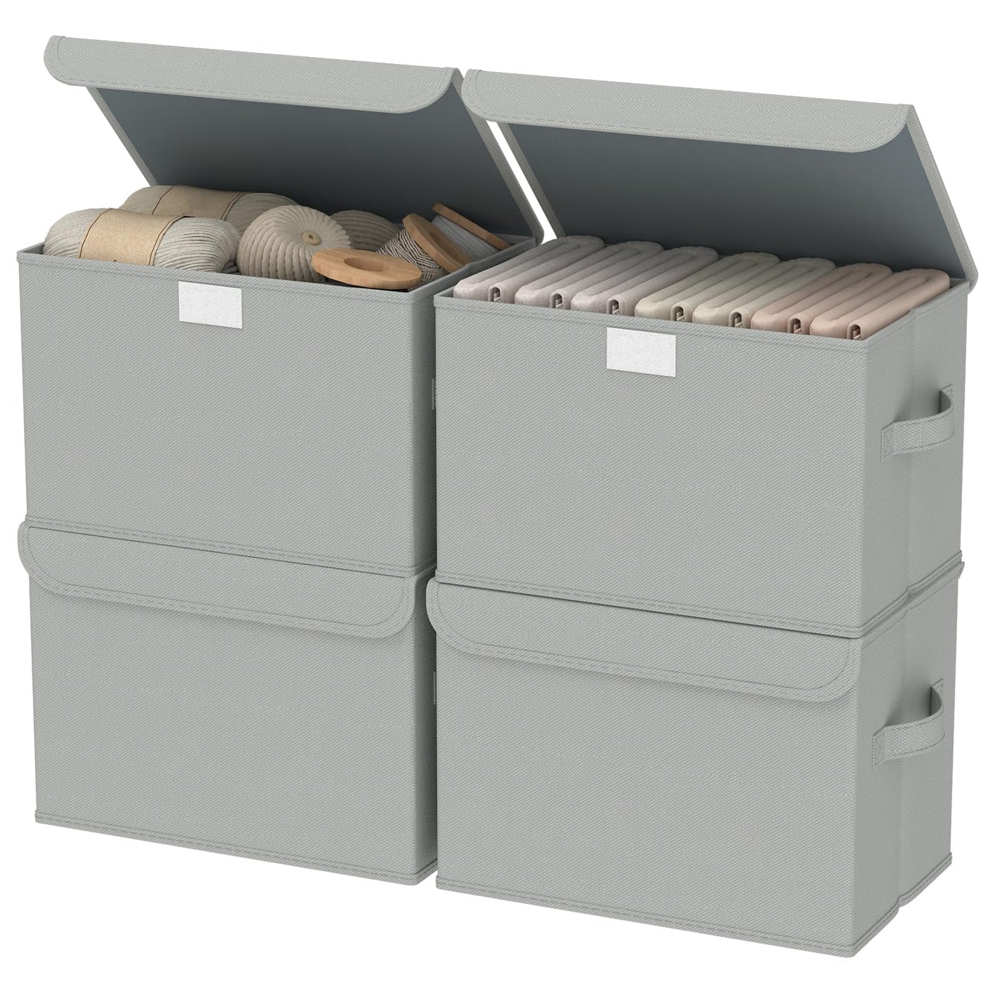 GUOHNHE Storage Bin with Lid, Closet Boxes, 4 Pack, Grey, 26x20x17 cm