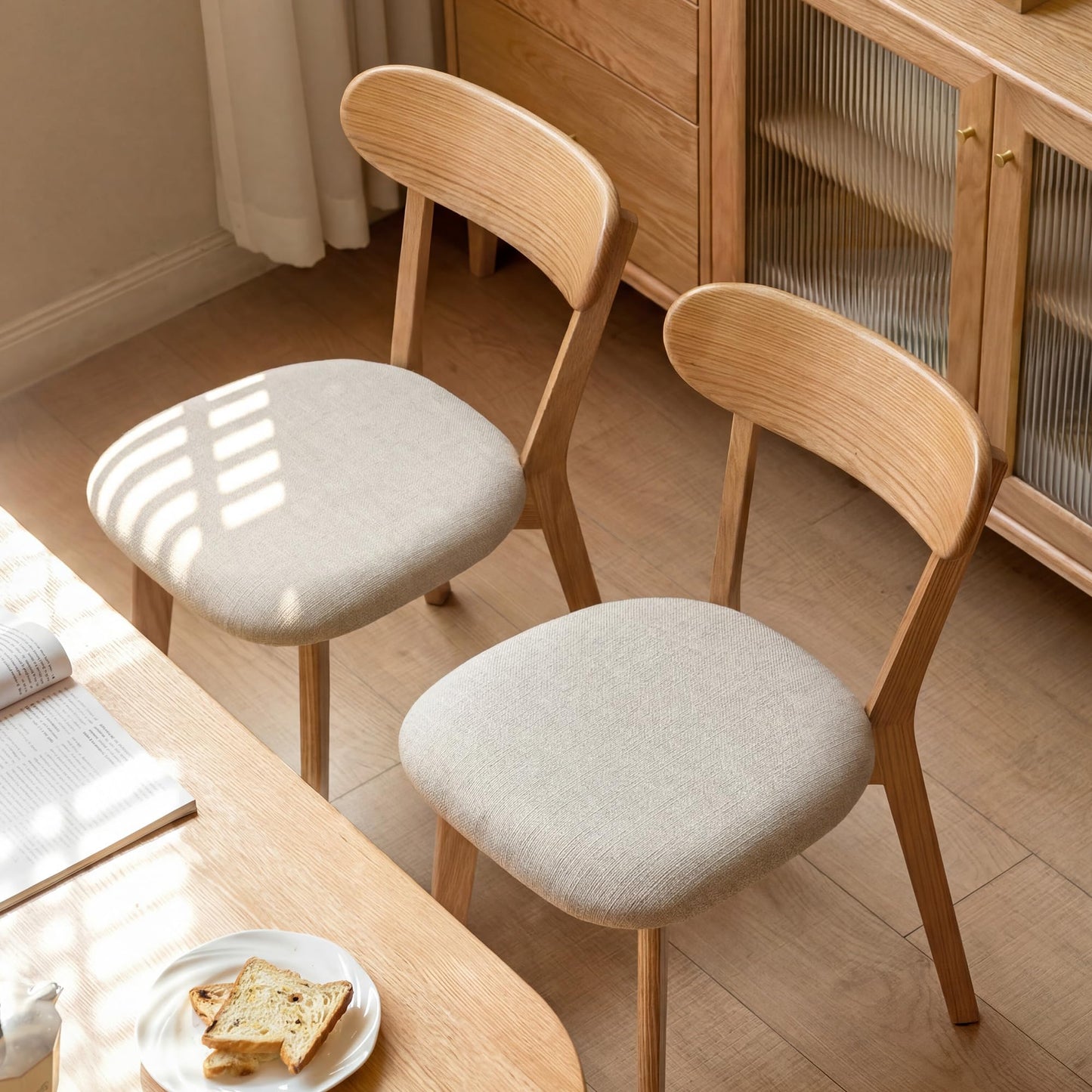 2PCS Modern Solid Dining Chairs Set, Upholstered Fabric Dining Room Chairs