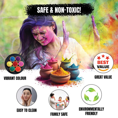 Premium Holi Colours - Holi Giftbox - Holi ke Rang - 100% Natural & Child Safe - Lab Tested Certified - 10 Vibrant Colours & Smooth Texture (500g