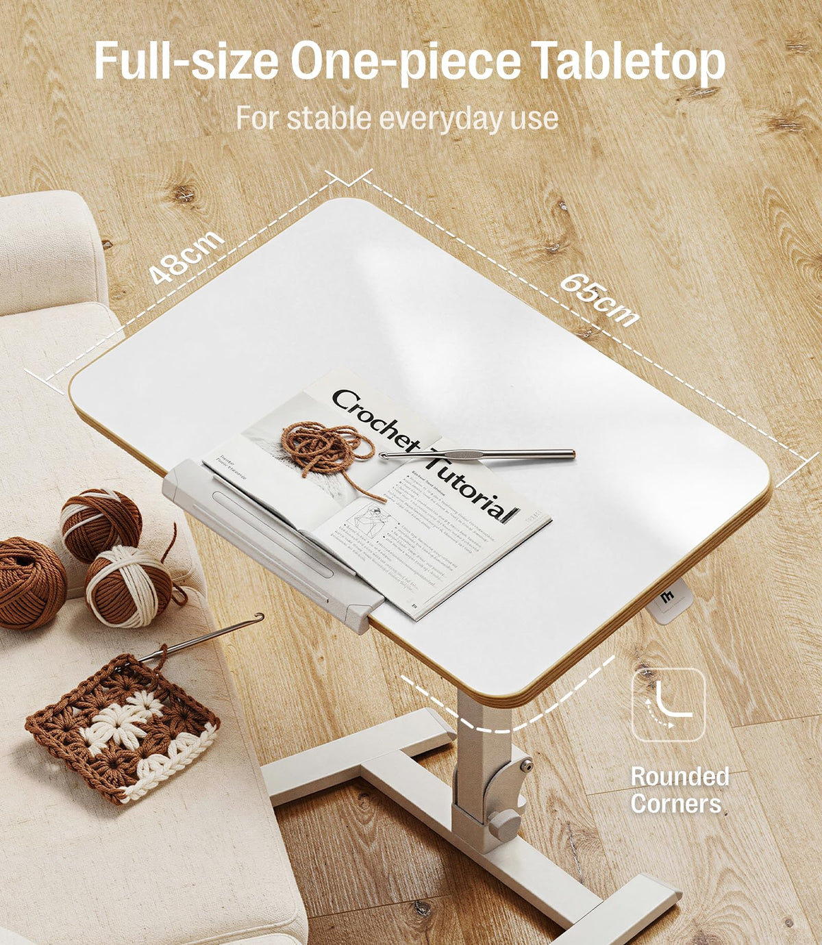 MAIDeSITe Fit Go Overbed Table with Wheels, Foldable Height Adjustable Desk