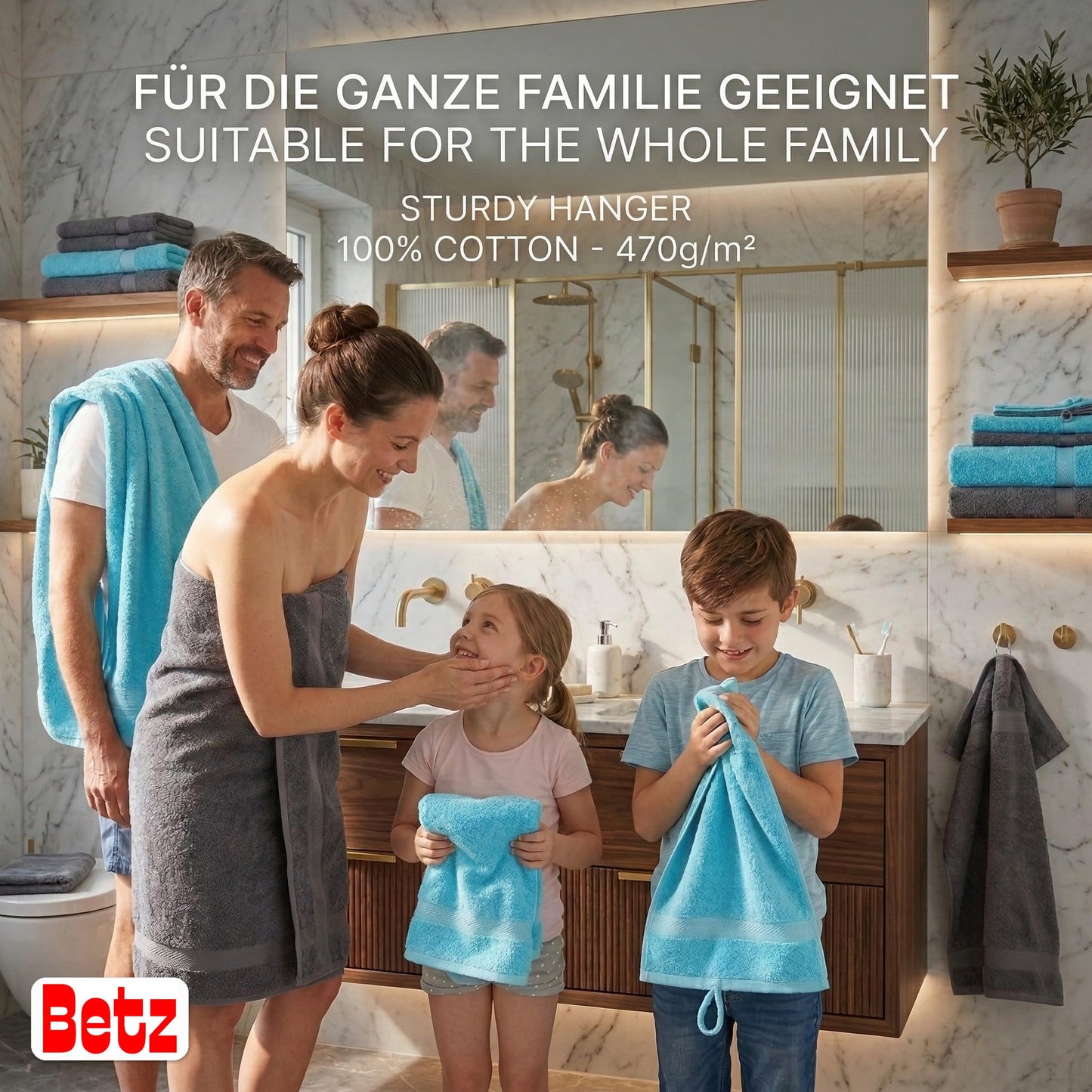 Betz 10 pcs. Towel set Premium 100% cotton 2 shower towels 4 hand towels 2 guest towels 2 washing gloves, color turquoise & anthracite gray