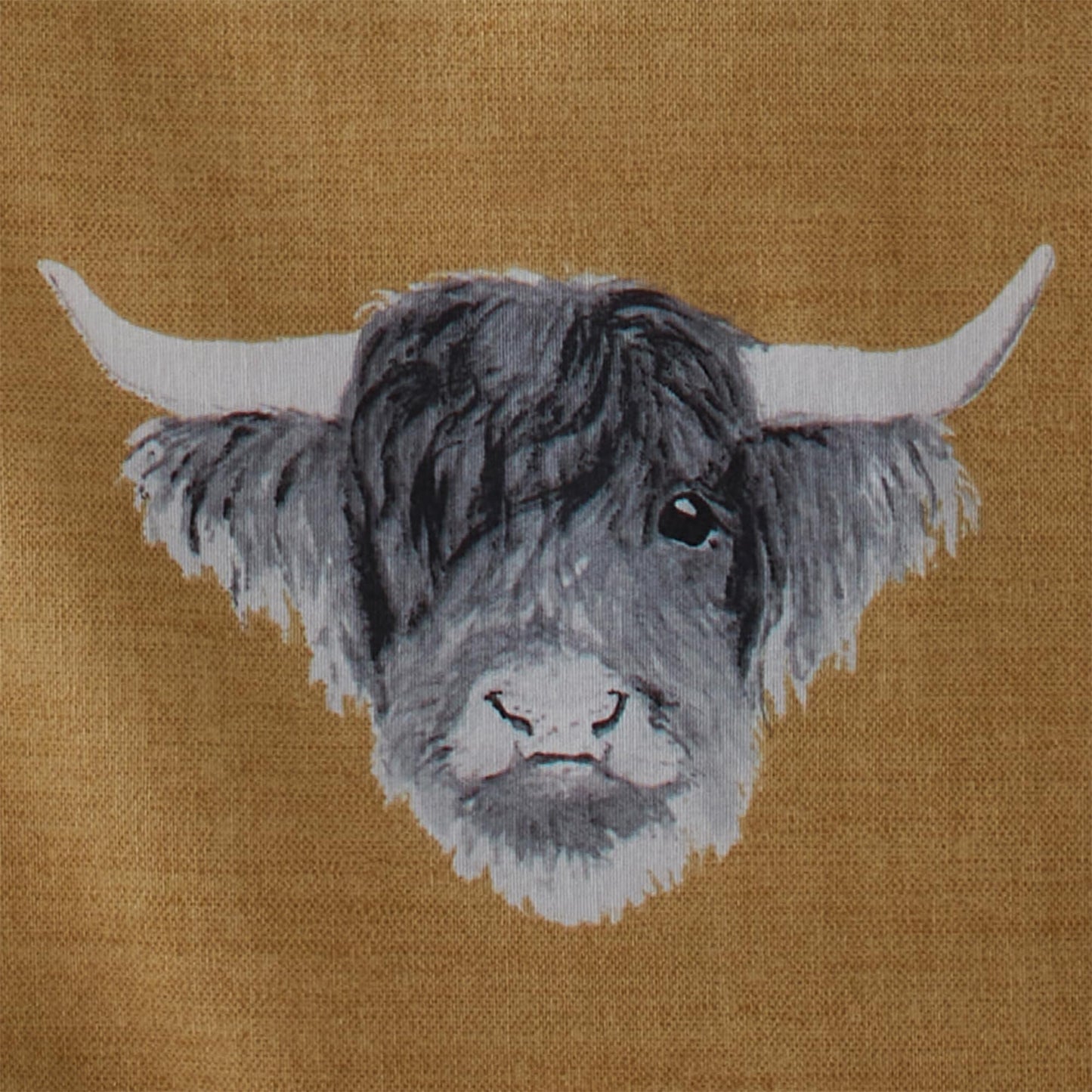 Fusion - Ochre Yellow Highland Cow Duvet Cover - Super King Bedding Size (260 x 220cm) - Reversible Design (Ochre & Grey) - Farm Cow Bedding in