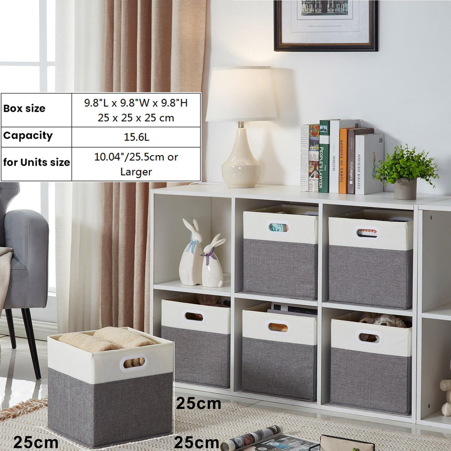 Mangata Cube Storage Boxes 25x25x25cm, Grey Cream White, 3Pcs