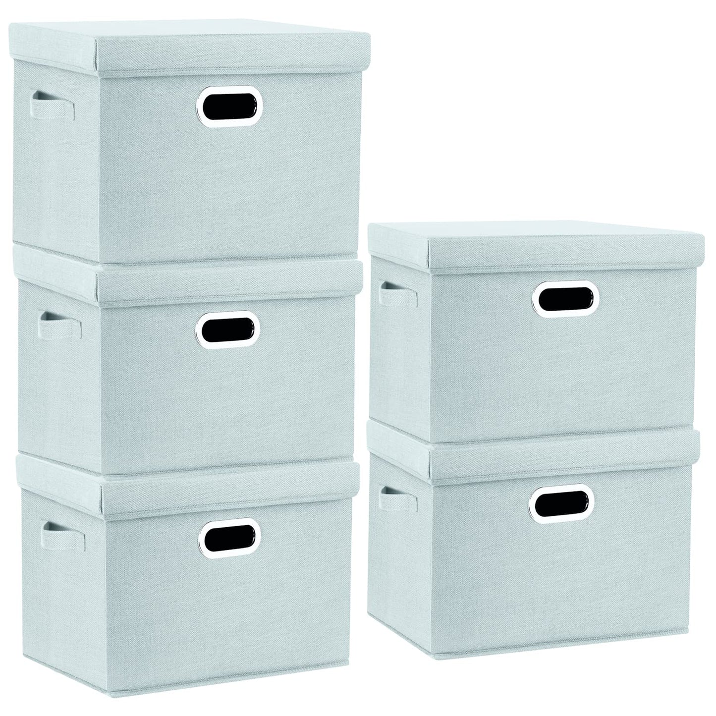 TYEERS Large Storage Box with Lid, Collapsible, Washable, Fabric Storage Box for Clothes, Wardrobe Storage, 44x30x29 cm, Set of 5, Aqua Spring