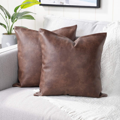 YAERTUN Set of 2 Faux Leather Decorative Throw Pillow Covers Modern Solid Outdoor Cushion Covers Cases Luxury Pillowcases for Couch Sofa Bed 24x24