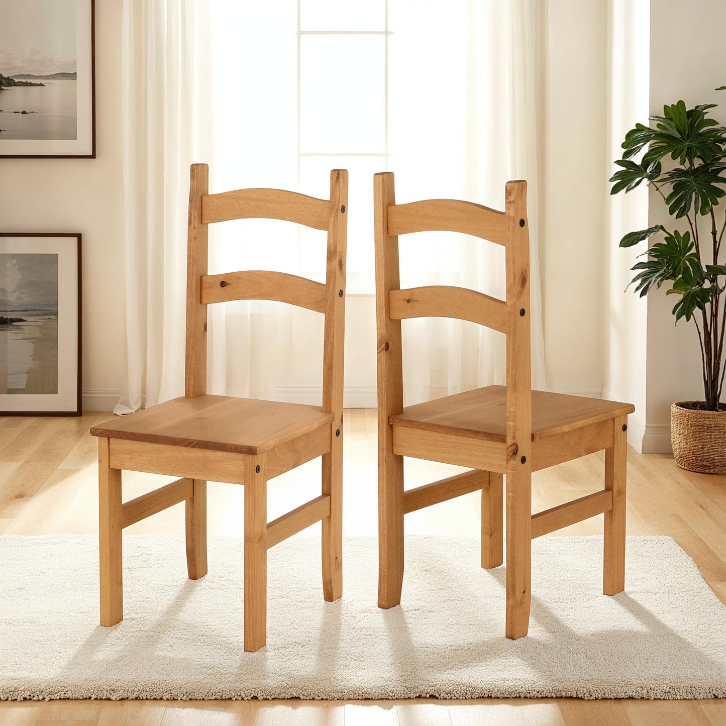 Seconique Budget Mexican Dining Chair Set of 2 in Distressed Waxed Pine
