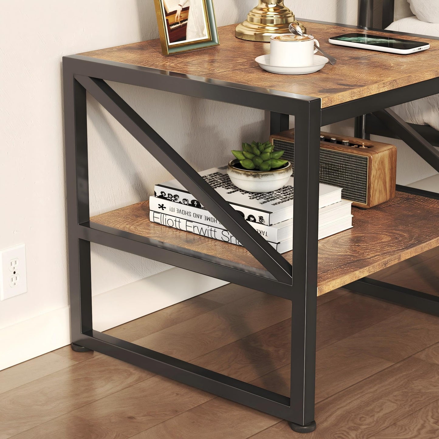 MUTUN 50cm Square End Table, 20 Inch Side Table for Living Room, Bedside Table for Bedroom, Nightstand, Small Table, Rustic Brown