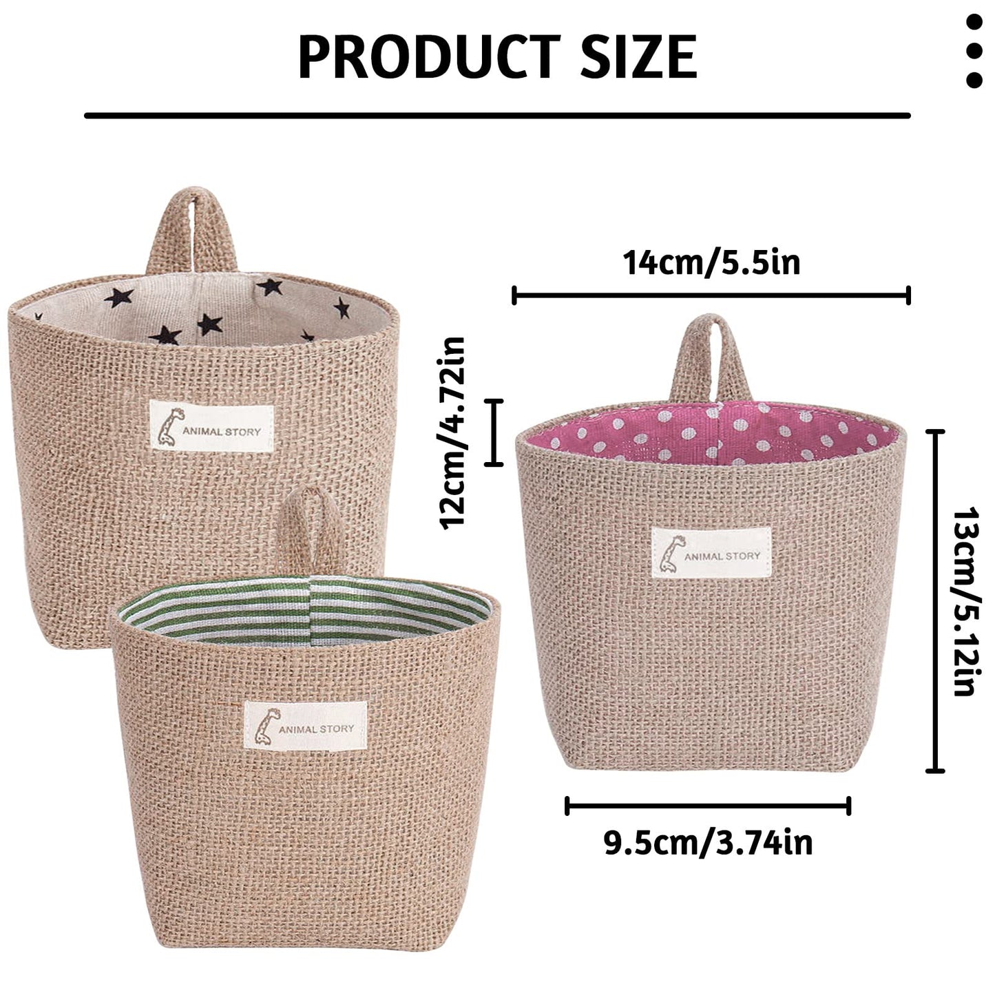Fahibin Cotton Linen Storage Basket Bag,3pcs Hanging Small Foldable Storage Basket Bag with Handle, Foldable Organizer Decorative Bag for Toys, Keys