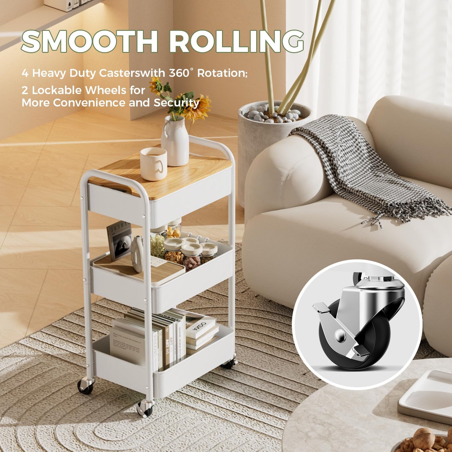 Shrivee 3-Tier Rolling Cart with Table Top, Serving Trolley, Metal Rolling Utility Trolley, Shelf on Wheels, Shelf, Organiser, Kitchen Shelf