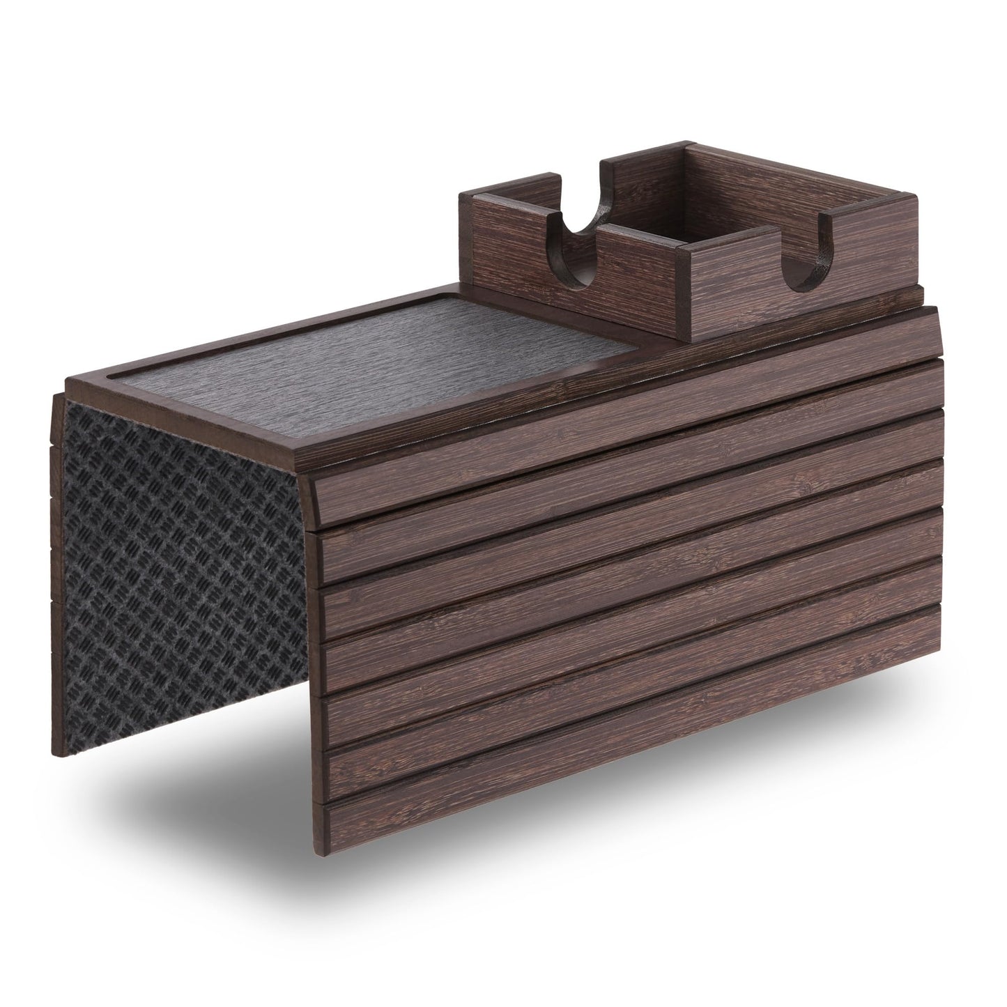 DETOR Sofa Arm Tray with Cup Holder, Walnut Finish, Fits Armrest 14cm +