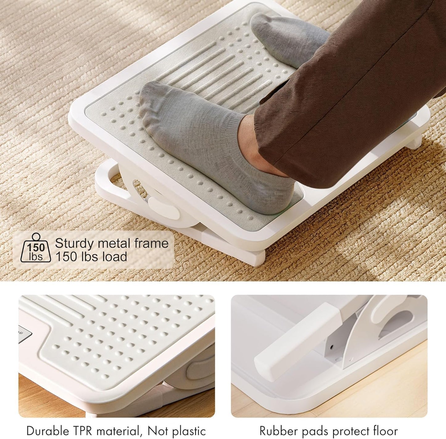 EUREKA ERGONOMIC Adjustable Footrest with Massage Surface, Office Desk Footstool for Office and Home, Light Grey