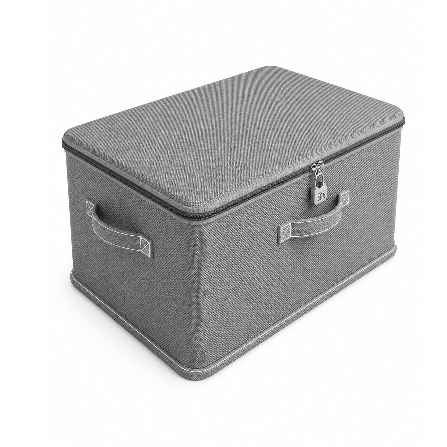 BOBPPOP Fabric Storage Boxes With Lids, Grey Under Bed Storage Box With Lock, Clothes & Toys Organisation Box For Bedding, Medicine, Snacks