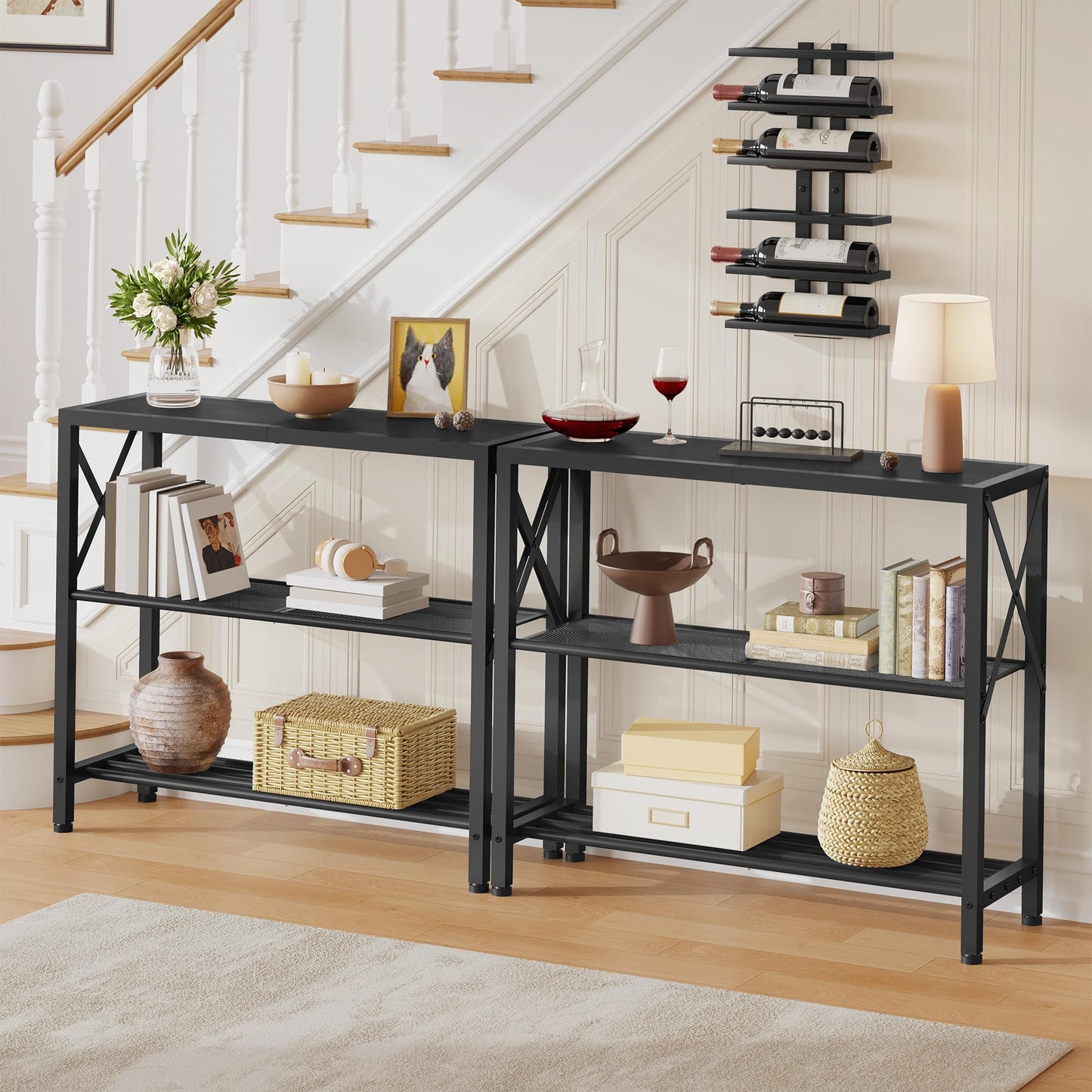 Hoctieon Industrial Console Table, 3 Tier Entryway Table, Metal Frame, Sofa Tables with Shelf, Hallway Desk, Entrance Tables for Entryway