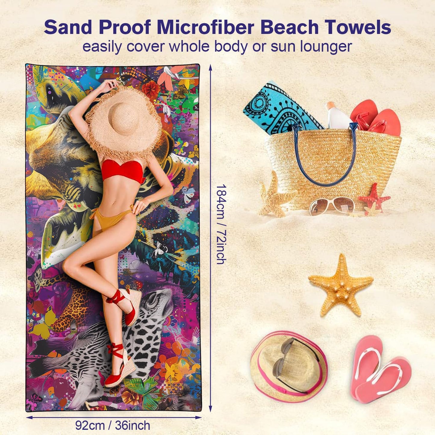 YISUMEI Doodle Giraffe Beach Towels for Adults Extra Large 180 x 90 cm, Microfibre Quick Dry Towel for Travel Swimming Camping Sports