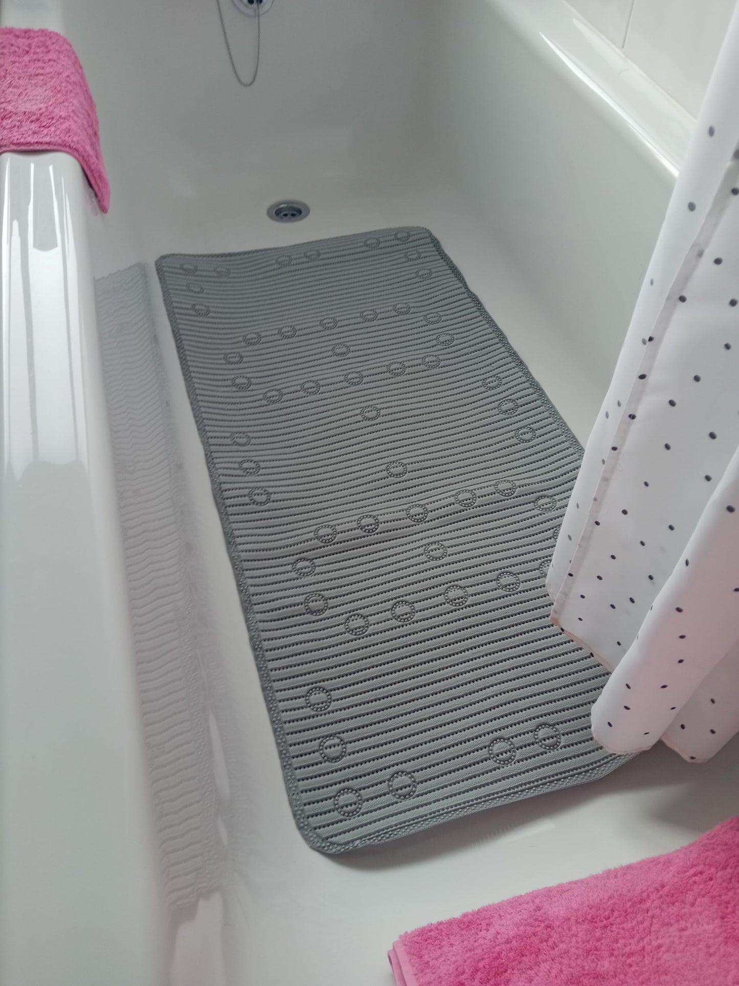 Non Slip Bath Mat Pvc Rubber With Secure Grip Suction Cups And Drain Holes Easy Clean Long Anti Mould Bathtub Mat 90cm x 42cm Ideal For Elderly Or
