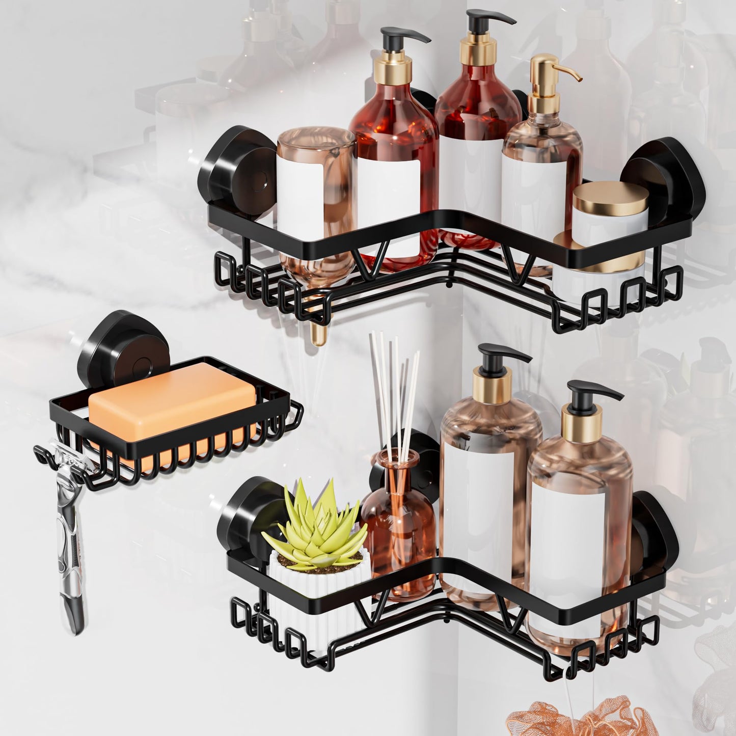 Cooeco Shower Caddy Suction Cup, Bathroom Corner Shelves