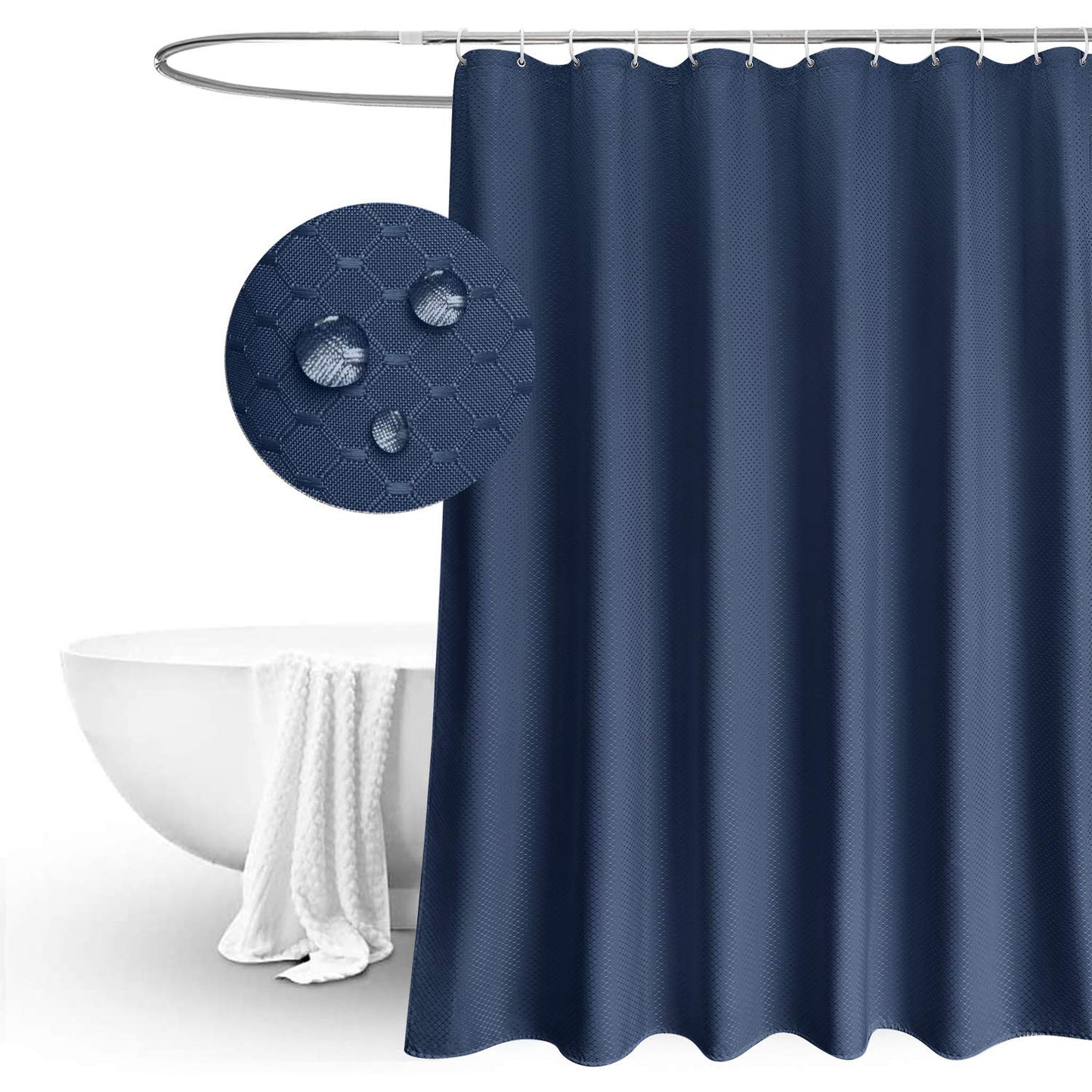 EurCross Blue Waffle Weave Shower Curtain 180 x 200cm Long, Water Repellent Mold free Heavy Weighted Fabric Bathroom Shower Curtains fit Home Hotel