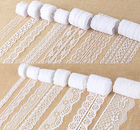 Agoer 14 Rolls 46 Yards White Lace Ribbon 0.6 to 2.1 inch Vintage Lace Trims, Laces Decoration for Sewing, Crafts, Wedding Flower Ribbon,3.28 Yards