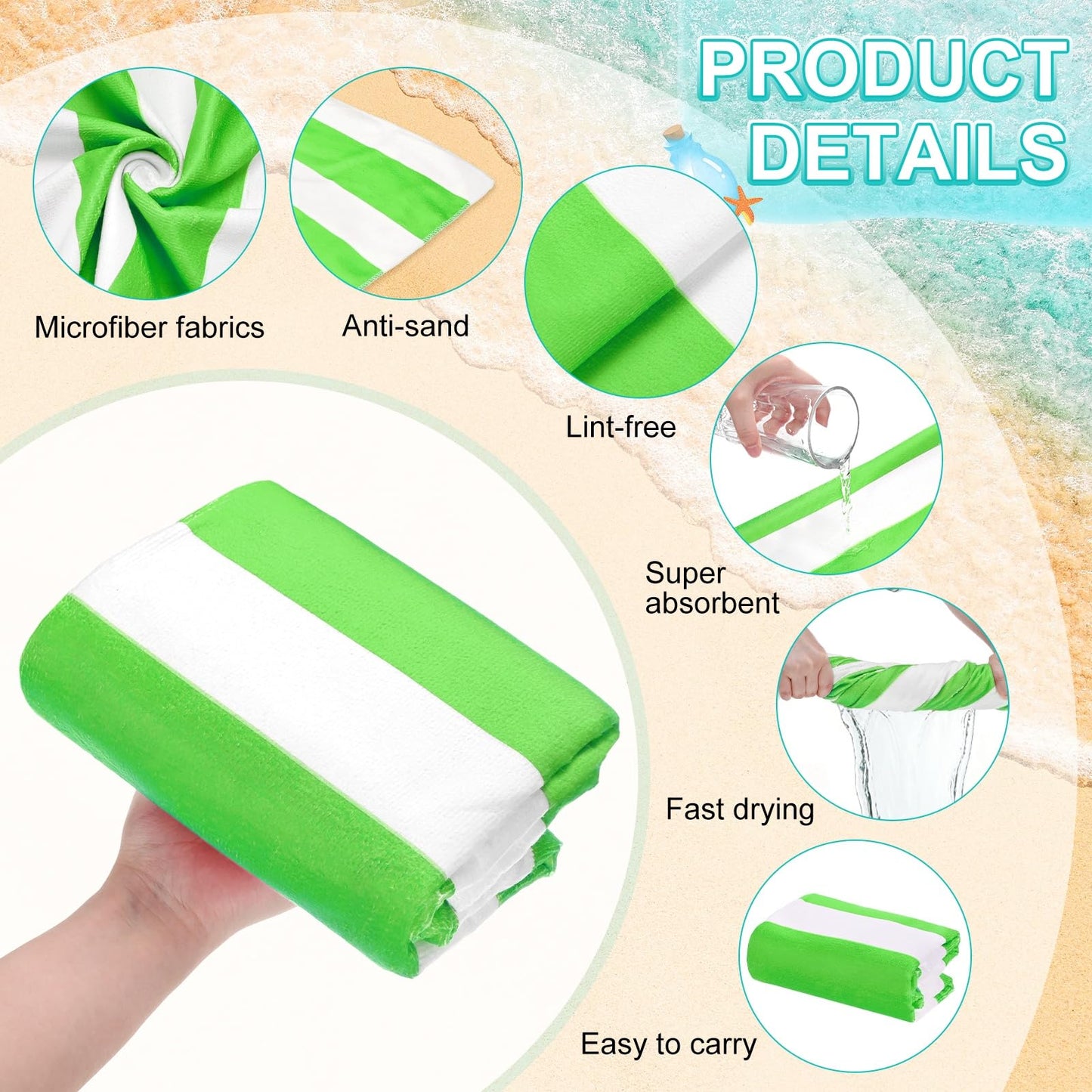 M METERXITY 4-Pack Large Stripe Beach Towels 30x60in Green