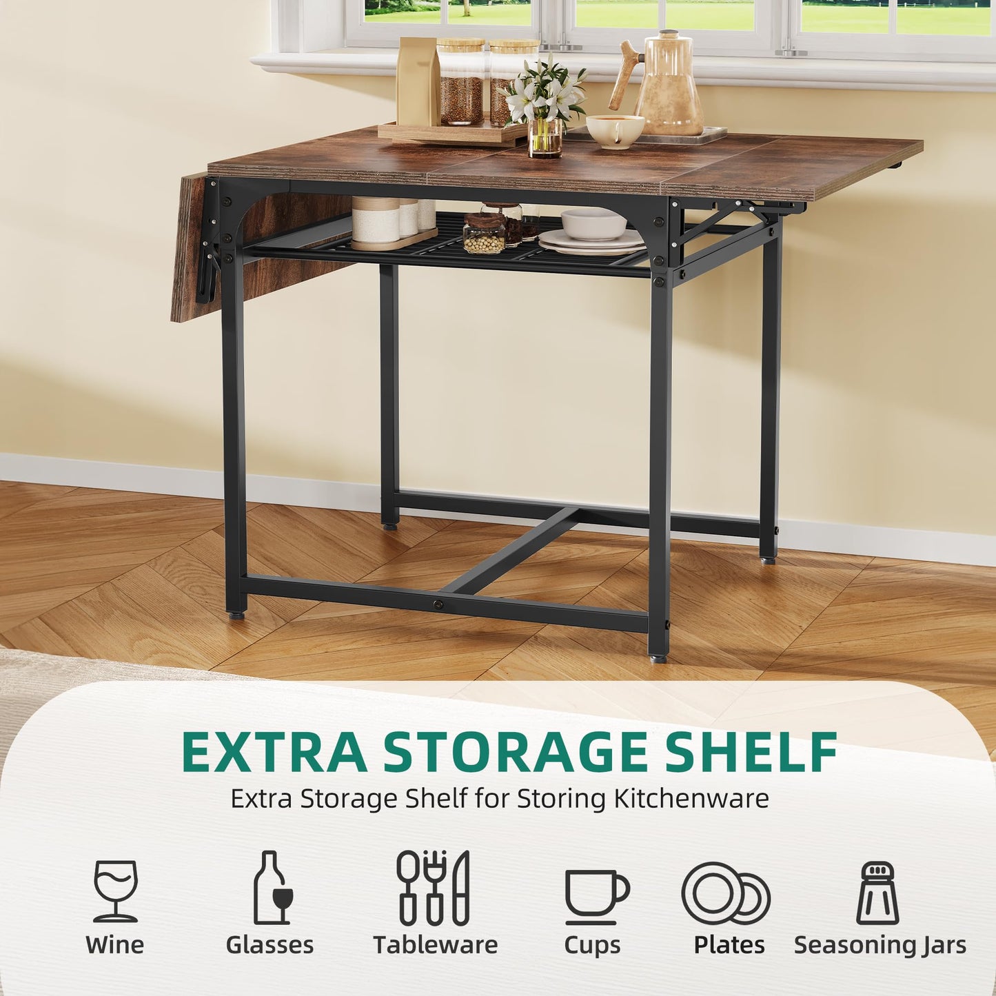YITAHOME Folding Dining Table, Drop Leaf Table, Black
