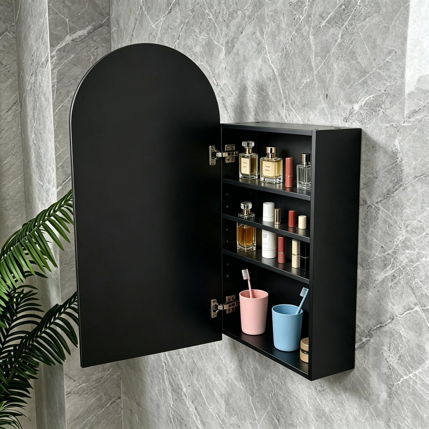 Ymahizax Arch Bathroom Mirror Cupboard, Wall Mounted Medicine Cabinet with 3 Adjustable Shelves, 89.5x47x12cm Premium MDF Bathroom Storage Cupboard