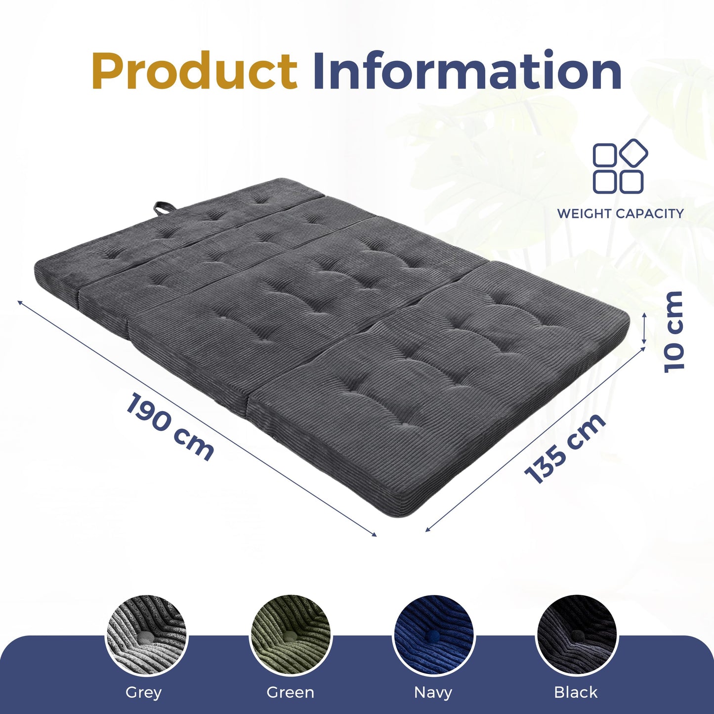 MAXYOYO Folding Mattress Double, Comfy Foldable Sofa Couch Bed, Guest Mattress with Handles Floor Futon Sofa Bed for Guest