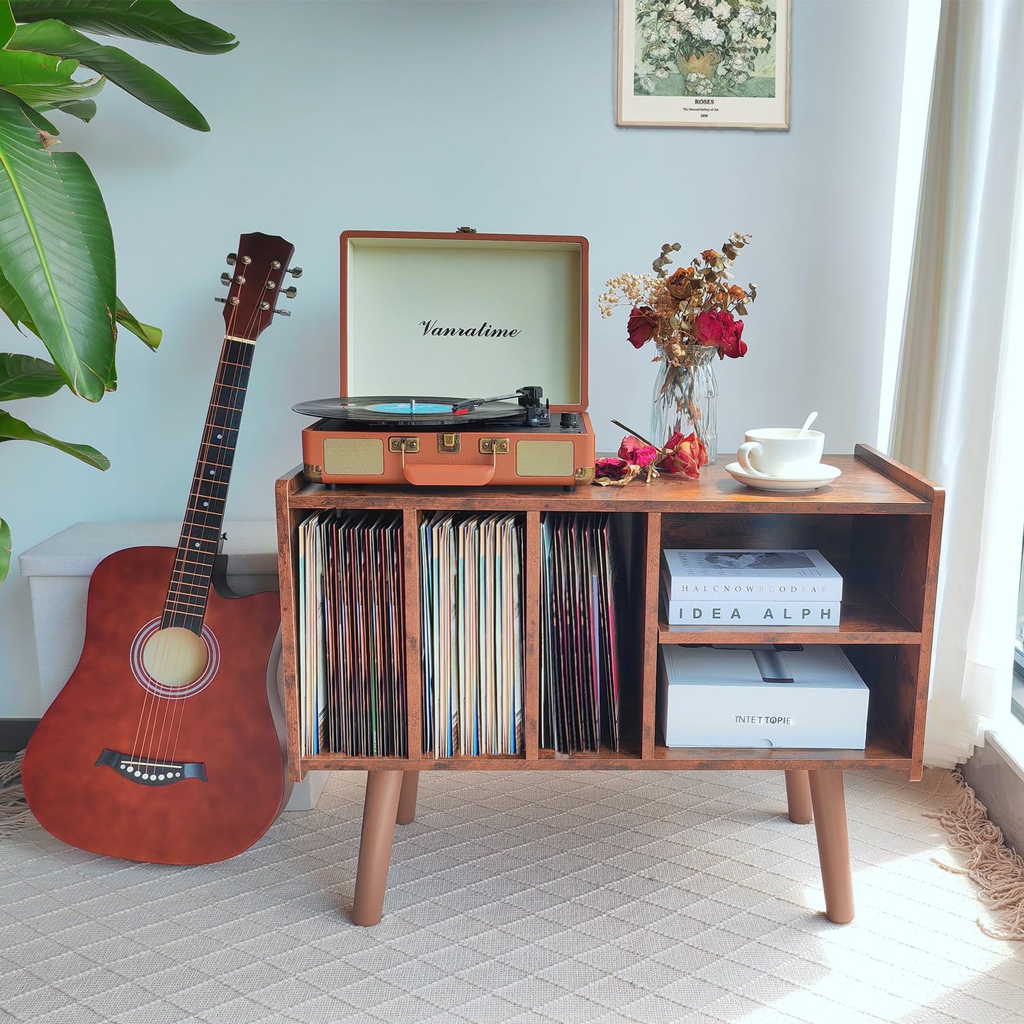 Record Player Stand with Vinyl Storage Holds Up to 300lb, Large Record Player Table Cabinet for Album Storage with Holder Vinyl Display Shelf