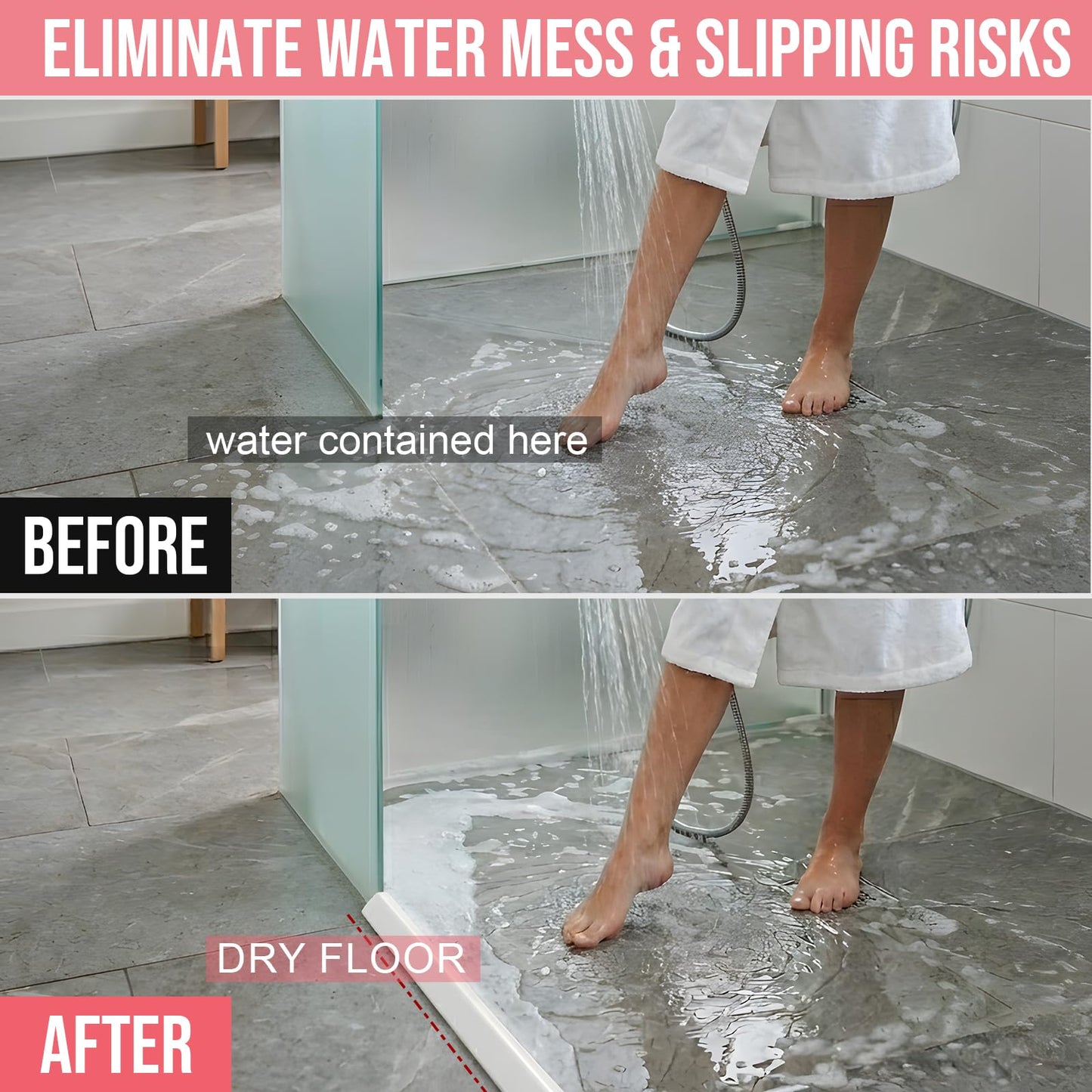 Nayotaa Wet Room Floor Barrier Flexible Water Barrier 100cm (White) - Leakproof Shower and Sink Seal