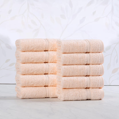 Superior Face Towel Set, Egyptian Cotton, Peach, 10-Piece
