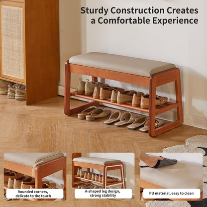 Aibiju Wood Shoe Storage Bench with Flip-Top Storage, 2-Tier Entryway Shoe Bench, 31.5in Shoe Rack with Cushion for Living Room, Hallway, Bedroom