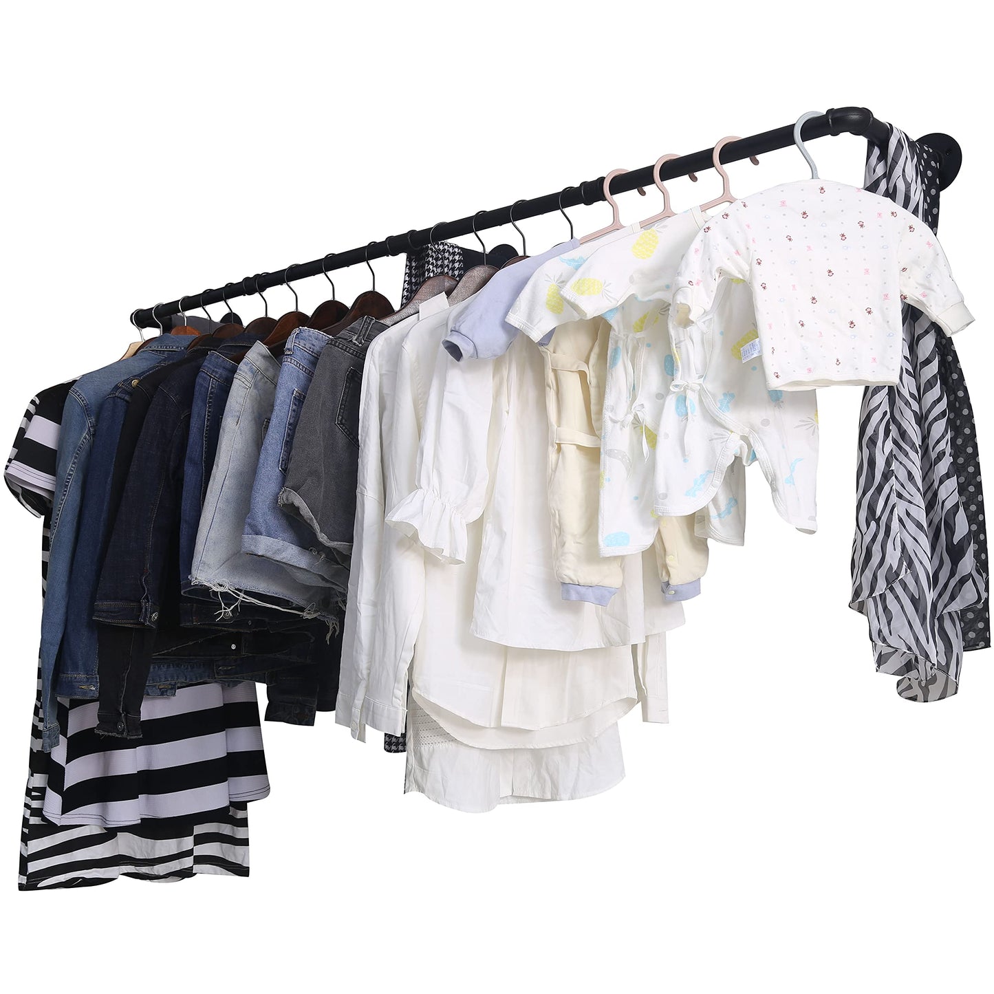 WEBI Wall Mounted Clothes Rail,Clothing Rack Wall Mount,165cm Industrial Pipe Clothes Rack for Hanging,Heavy Duty Garment Rack Bar Retail Display