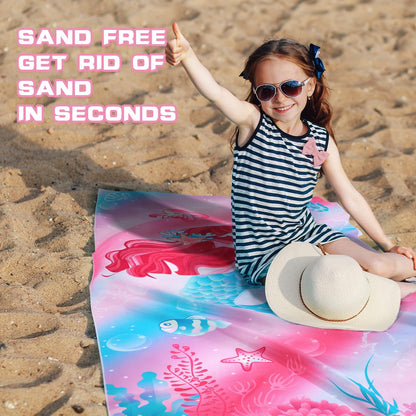 WERNNSAI Mermaid Microfibre Beach Towel for Kids, 76 x 150cm Bath Towel