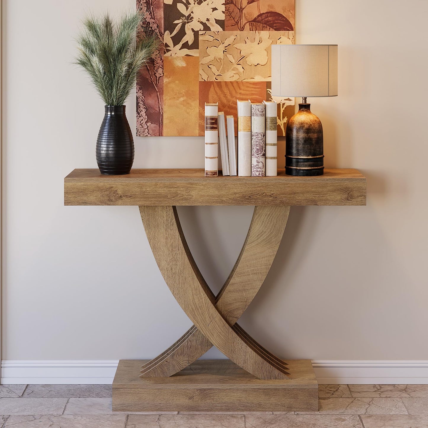 LITTLE TREE 43.3 Inch Entryway Table, Farmhouse Wooden Console Table Behind The Couch, Rectangular Sofa Table for Entrance, Hallway, Living Room