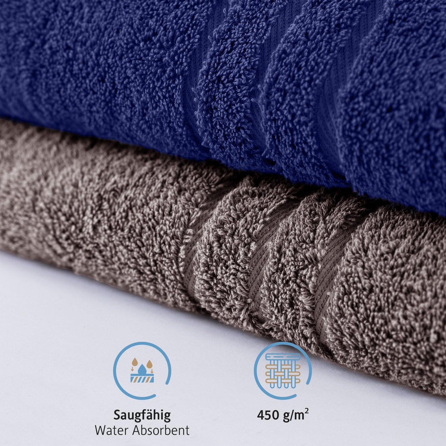 Komfortec Bath Towels, 100% Cotton, Quick Dry, 70x200, Grey & Royal Blue