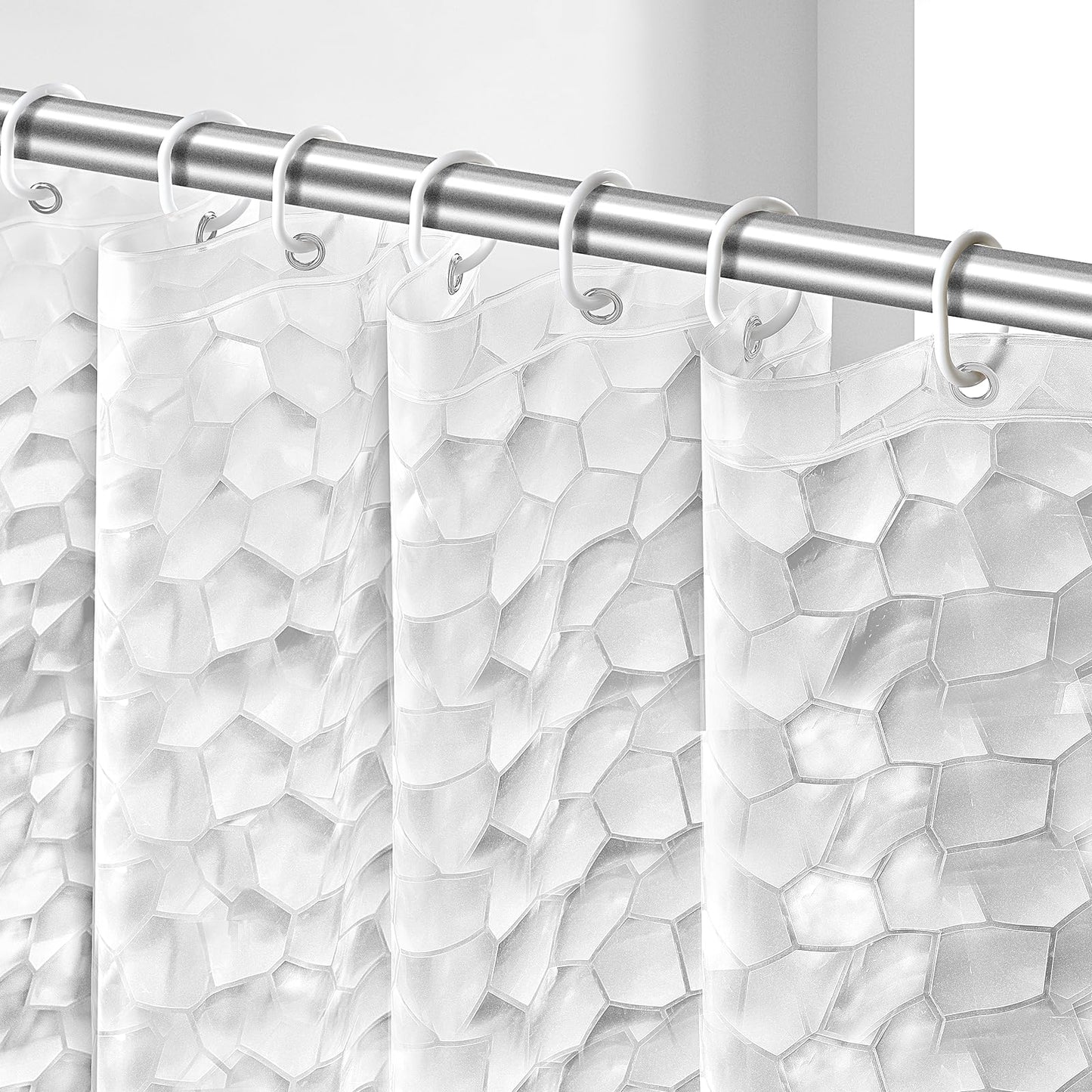 OTraki Shower Curtain 72 x 78 Inch Semi Transparent 3D Water Cube Design Bath Curtain EVA Waterproof and Mould Proof Resistant Washable Thicken
