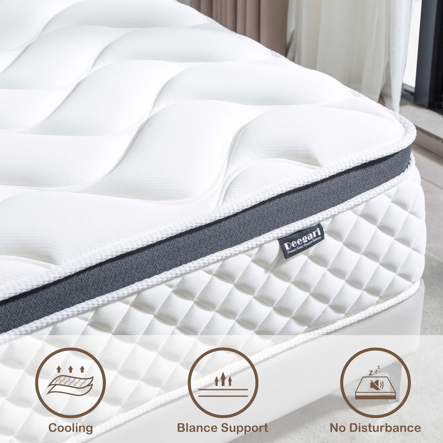Deegari double Mattress 4FT6,10 INCH Pocket Sprungs Mattress Memory Foam- Medium Firm - Motion Isolation,135x190X25CM