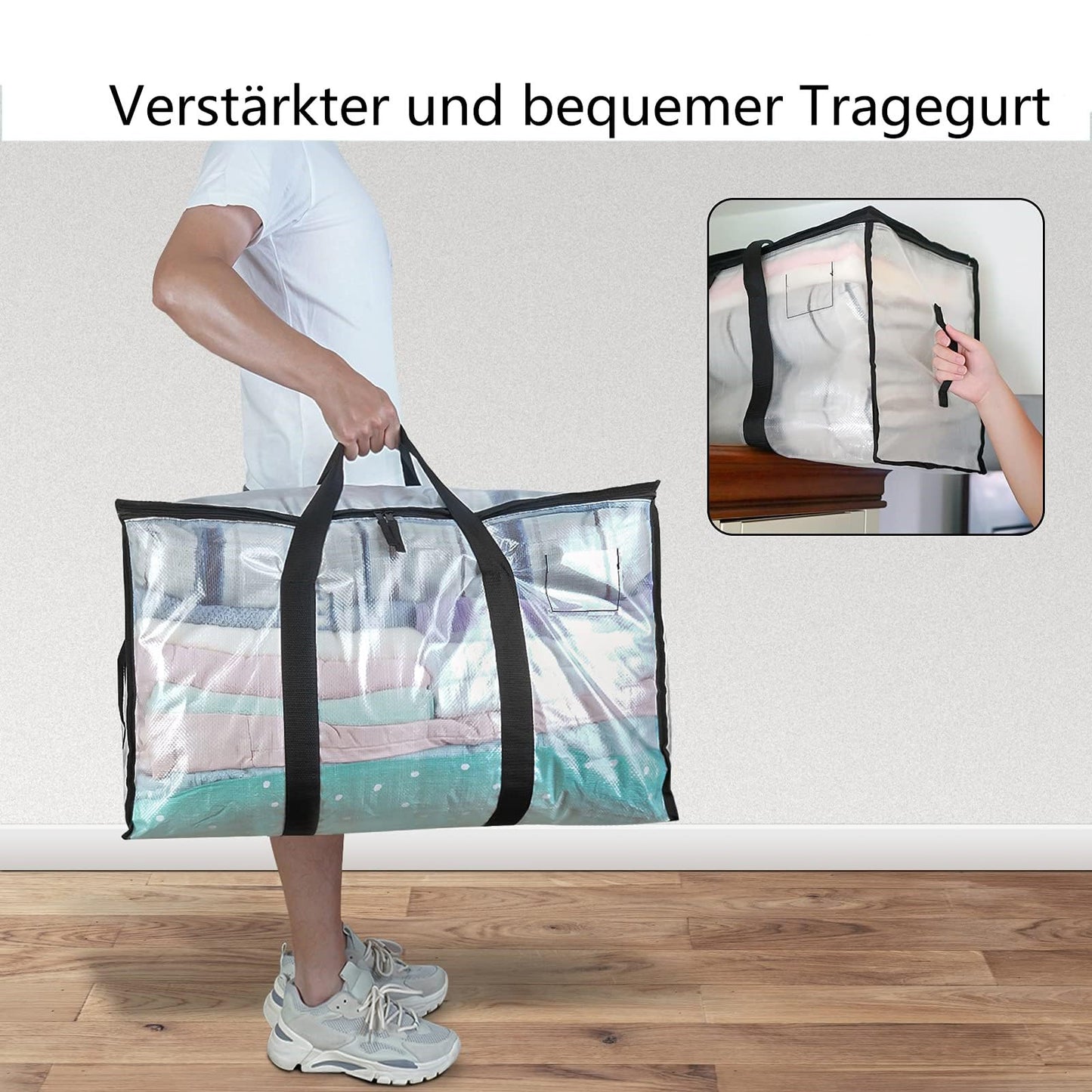 Mesiria Large Storage Bags, Heavy Duty Waterproof Clothes Storage Bag Box Moving Bag Moving Totes Moving Boxes (2, Transparent)