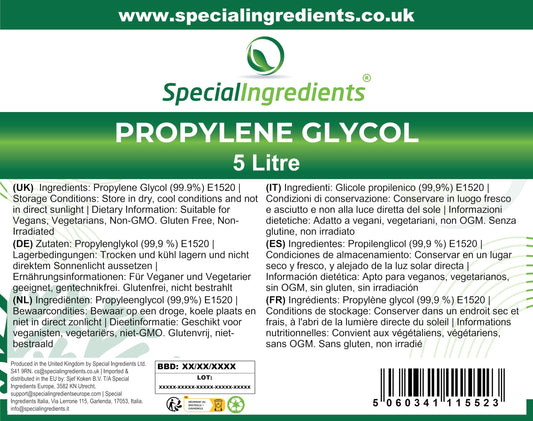 Mono-Propylene Glycol (MPG) 5 Litre Premium Quality USP/EP Pharma Food, Non GMO  Recyclable Container