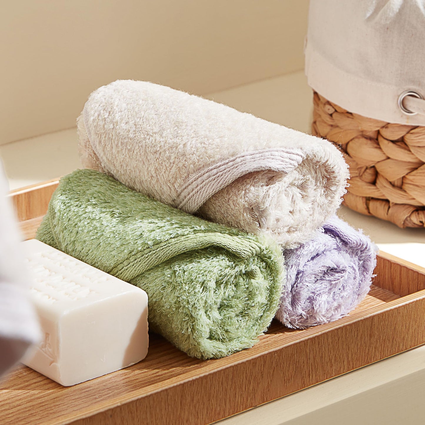 Vie TRIOMPHE 3-Pack Cloud Dream 100% Long Staple Cotton Zero Twist Flannel Towels Face Cloths