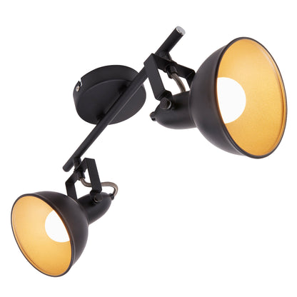 Briloner Leuchten Modern ceiling light, retro/vintage design, 2 rotatable spotlights, metall black-gold look, E14, IP20, max. 40 Watt, length: 30.4