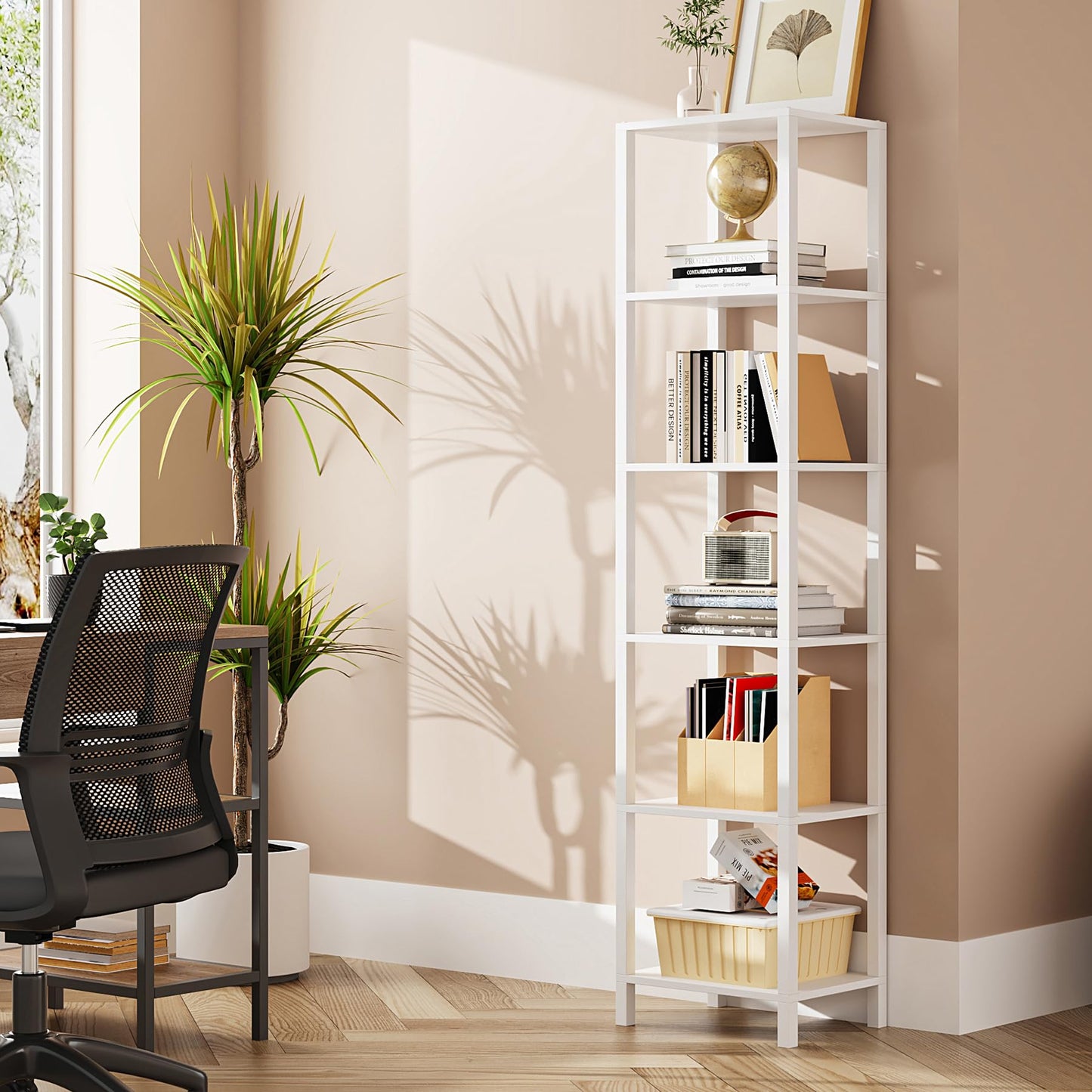 TUTOTAK Bookshelf, 6-Tier Tall Book Shelf, Narrow Bookcase for Small Space, DIY Stackable Bookshelf, for Living Room, Office, Study, Entryway