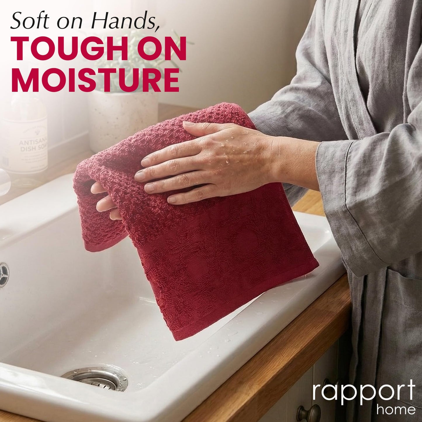 Rapport Home Versailles Jacquard Hand Towels 2 Pack - Ruby, 50x85cm