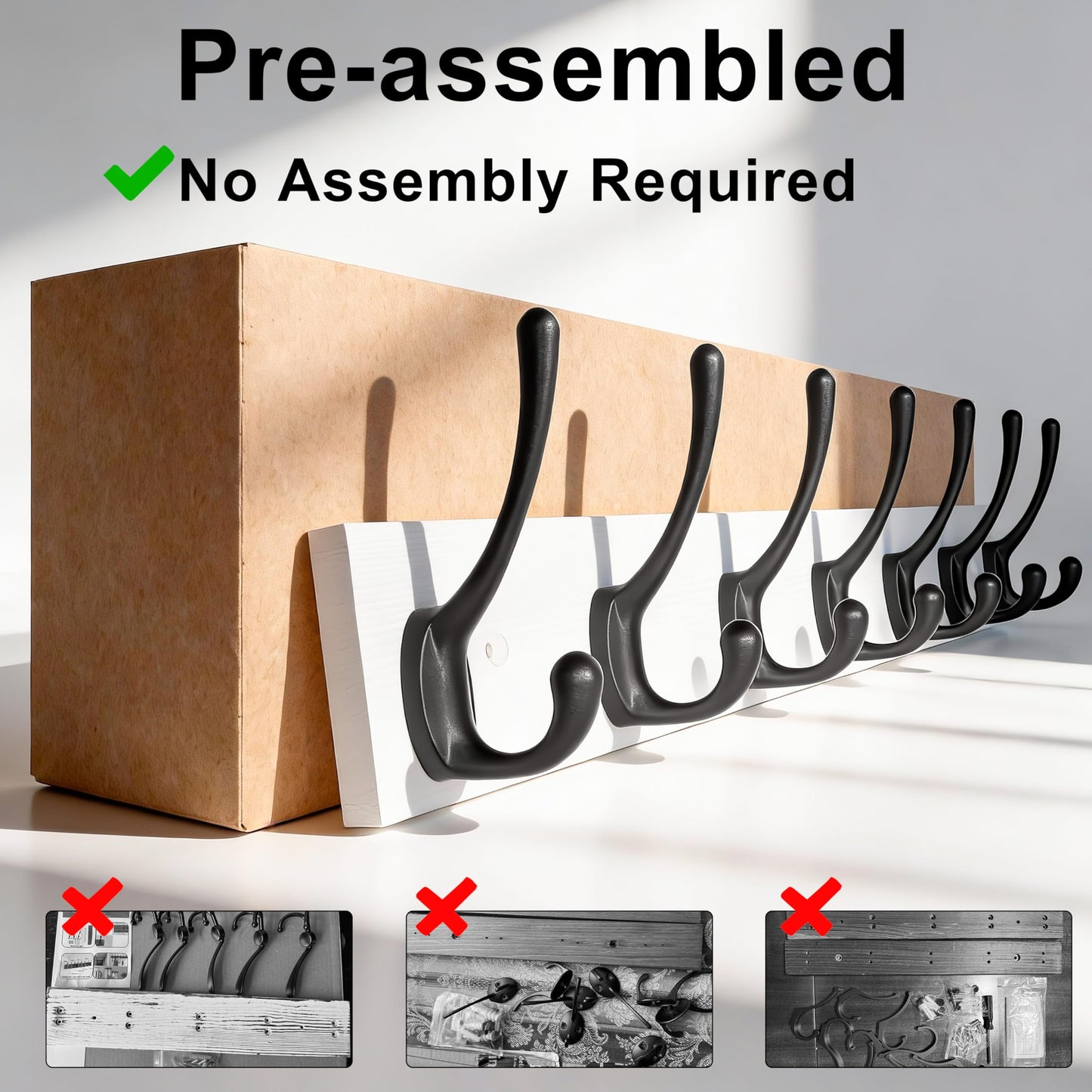 HONSKY Wall Coat Rack with 7 Double Hooks,50cm Wall Coat Hook,Wooden Coat and Towel Hanger Storage for Entryway, Bathroom, Bedroom