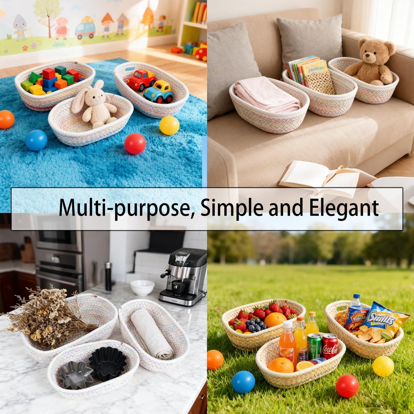 3 Pcs Cotton Woven Baskets for Storage, Cotton Rope Basket, Bathroom Storage Baskets for Shelves Drawer Closet Shelf Kitchen Toiletries Make up