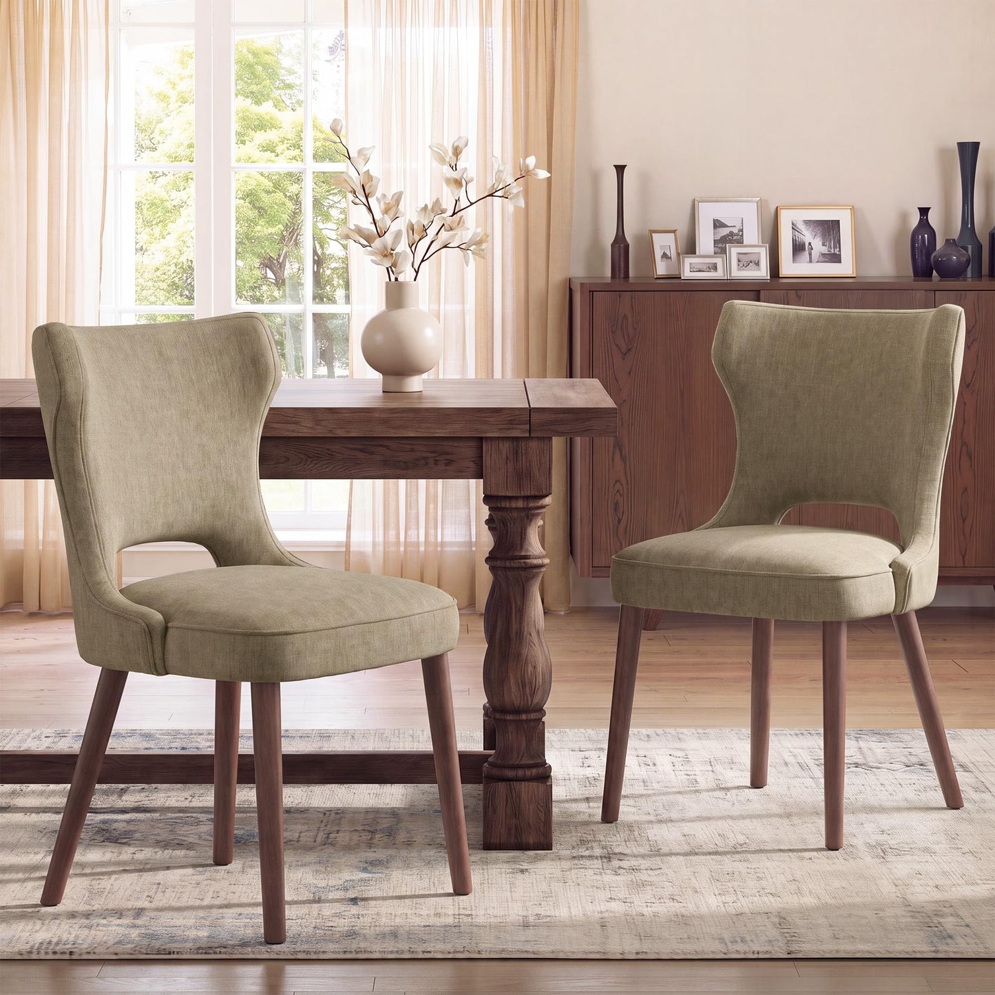 MALOL Upholstered Dining Chairs Set of 4, Dining Room Chairs with Hollow Backrest, High Back Kitchen Chairs with Solid Wood Legs, Thick Seat Cushion