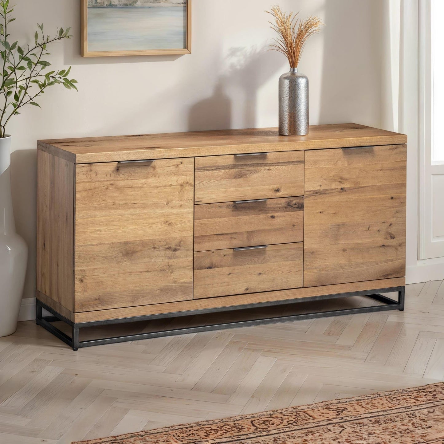 Julian Bowen Brooklyn Sideboard - Oak, Oak & Metal - H75 x W150 x D45cm