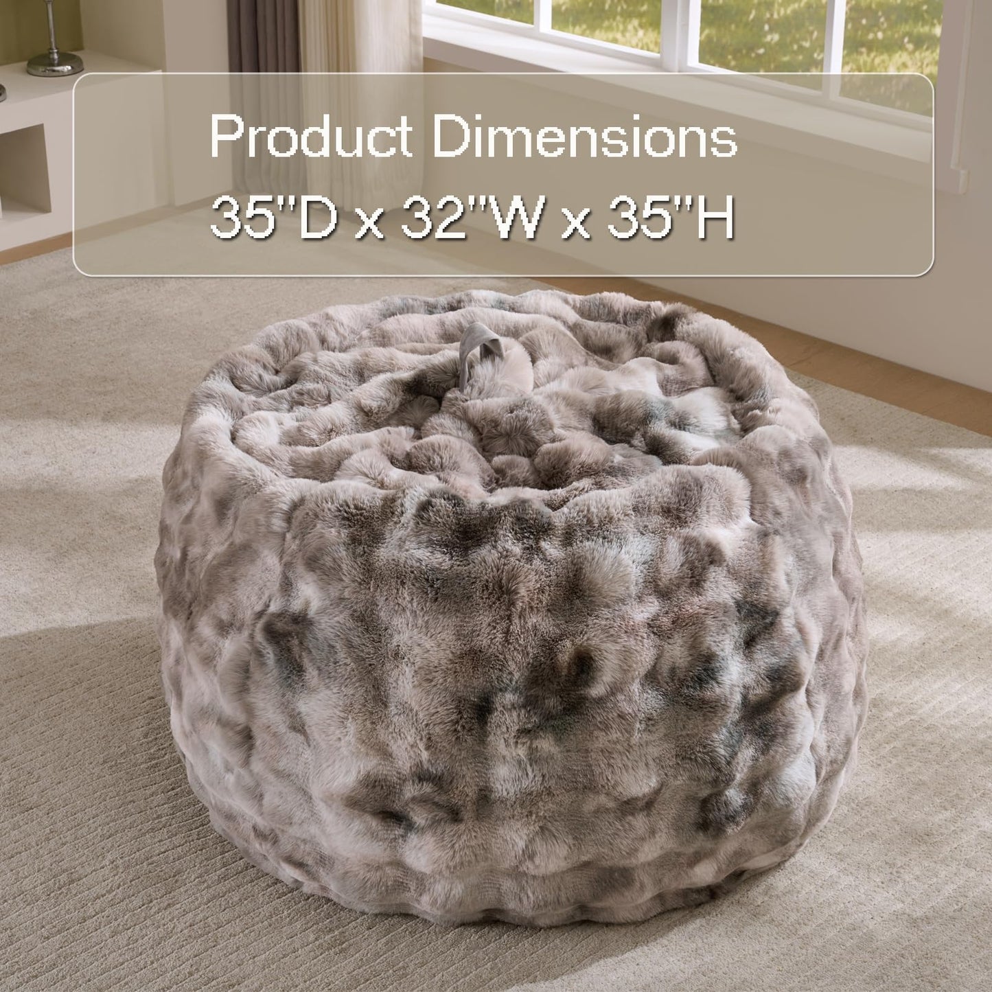 Fluffy Faux Rabbit Fur Bean Bag Chair Cover(No Filler),Cozy Shaggy Bubble Stuffed Animal Storage Large Bean Bag Cover for Bedroom Living Room,Fuzzy