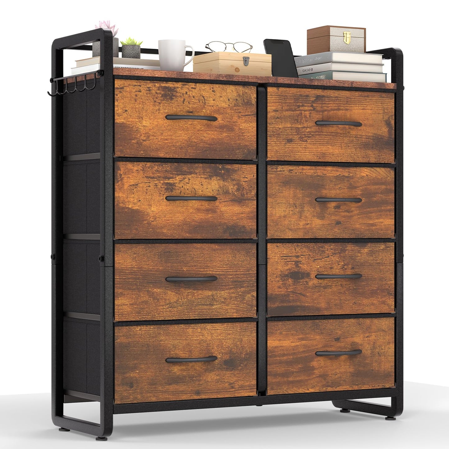 MAXLEAD Chest of Drawer with 8 Drawers, Large Capacity Storage Organiser Unit, Fabric Dresser for Bedroom, Living Room, Hallway - Brown